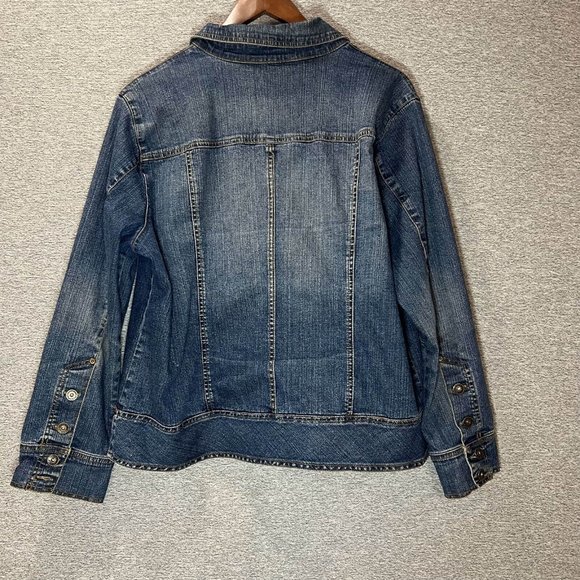 St John Bay Jean Jacket Women 1X Blue Pockets Denim Button Up Long Sleeve - Picture 11 of 15